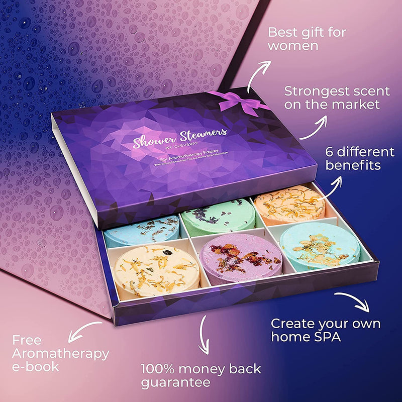 Cleverfy Aromatherapy Shower Steamers - 6-Pack Variety with Essential Oils