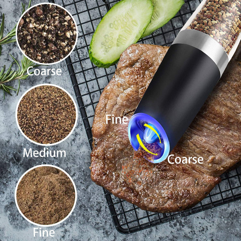 Electric Salt and Pepper Grinder Set, Battery Powered, Automatic Operation, Gravity Lock, Pepper Mill and Salt Grinder with LED Light  (Refillable)