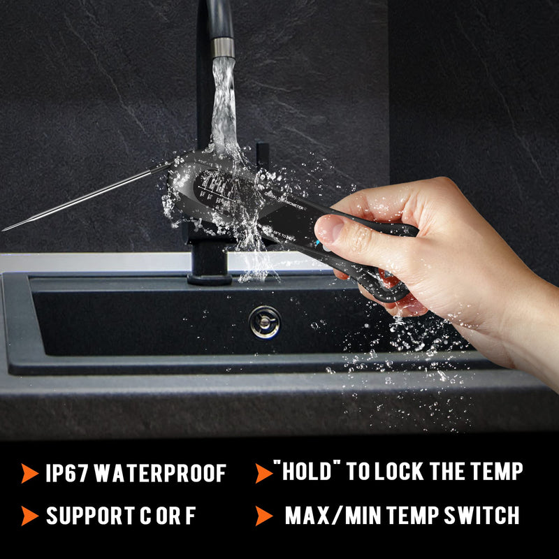 Digital Meat Thermometer with Backlight, Magnet, Calibration, Foldable Probe (for Deep Fry, BBQ, Grill, Roast Turkey) - Instant Read & Precise.