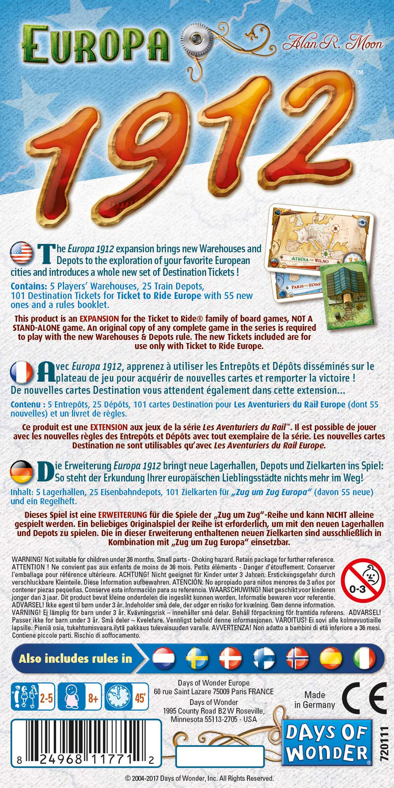 Ticket to Ride Europa 1912 Expansion (Family Board Game for 2-5 Players, 8+) by Days of Wonder