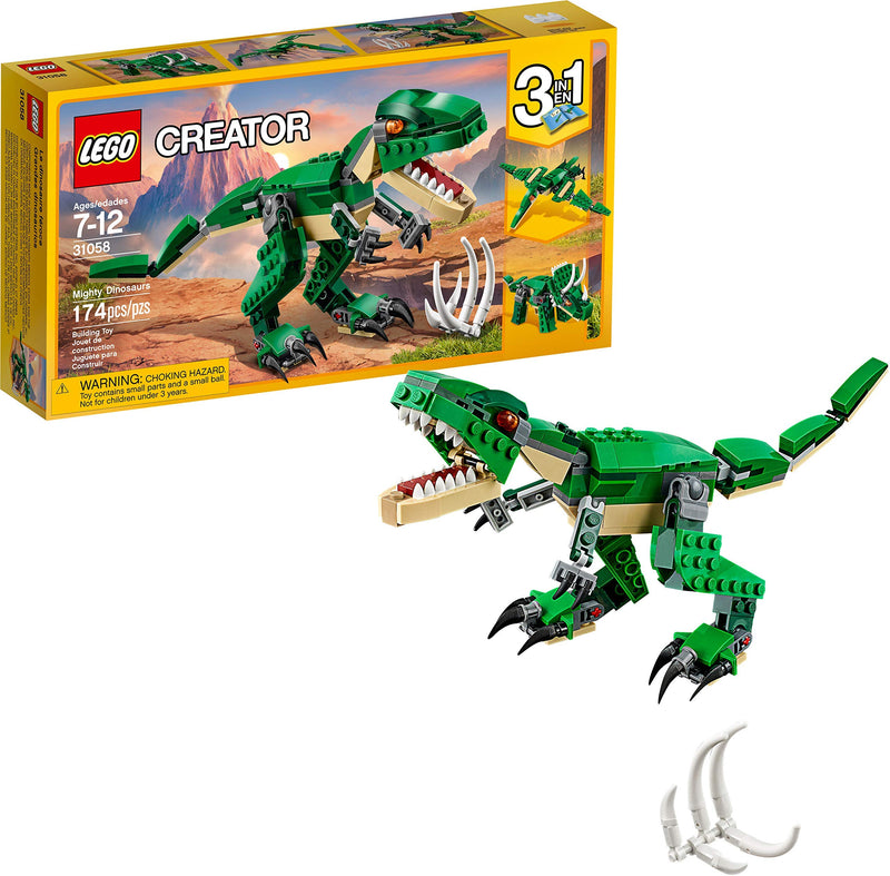 LEGO Creator Mighty Dinosaurs 31058 Buildable Dinosaur Set (174 Pieces), Create a Pterodactyl, Triceratops and T Rex Toy