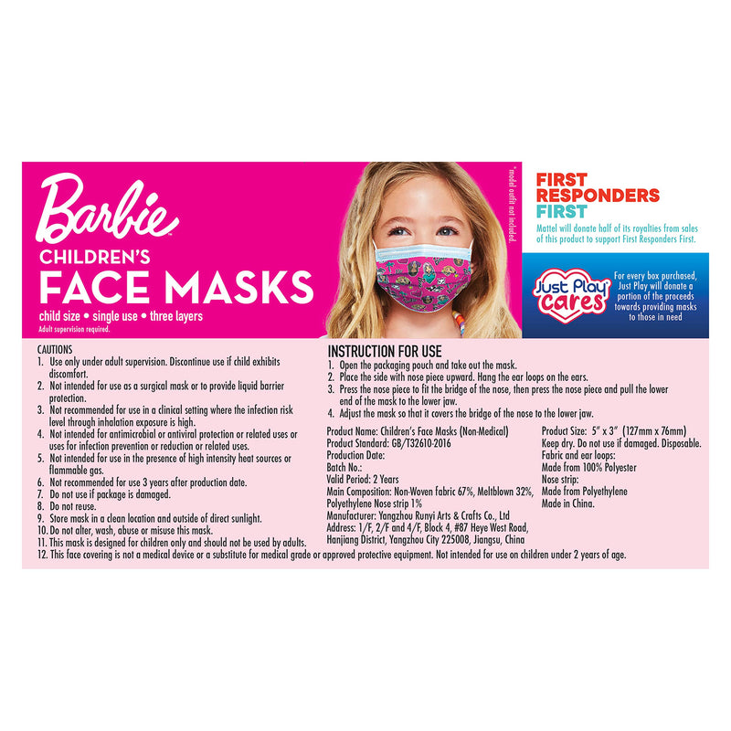 Just Play Barbie Kids' Face Mask, 14-Pack, Ages 2-7 (61052)