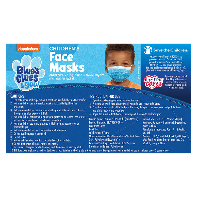 Just Play Blue's Clues & You! Small Kids Face Masks (14 Count, Ages 2-7)