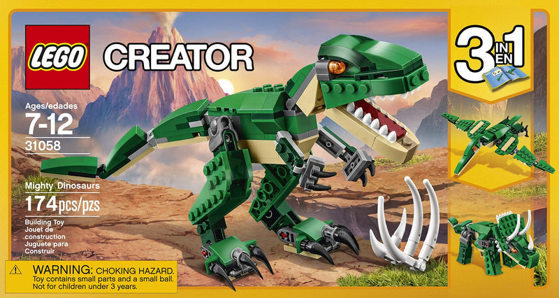 LEGO Creator Mighty Dinosaurs 31058 Buildable Dinosaur Set (174 Pieces), Create a Pterodactyl, Triceratops and T Rex Toy