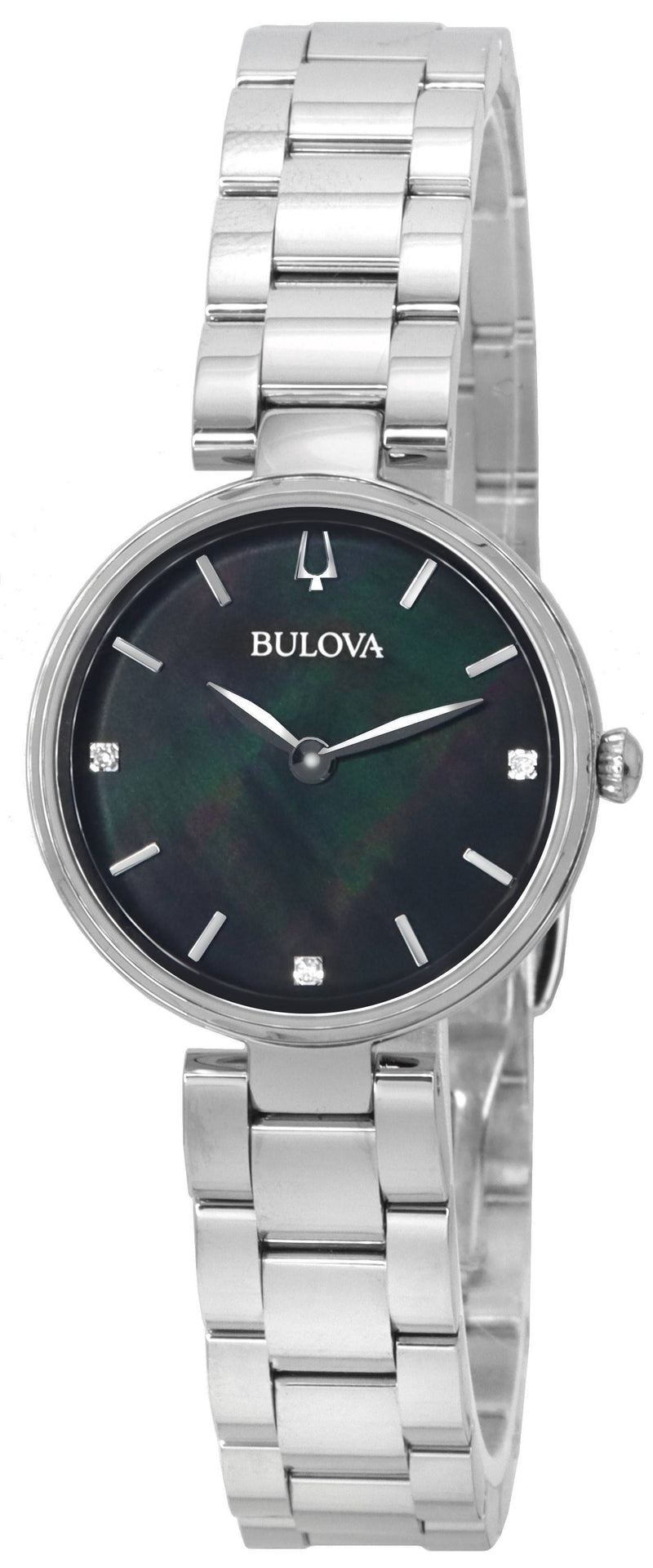 Bulova Classic Diamond Accents Black Mother Of Pearl Dial Quartz 96P204 Women's Watch