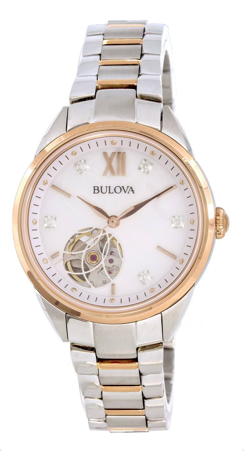 Bulova Classic White Open Heart Dial Automatic 98P170 Women's Watch