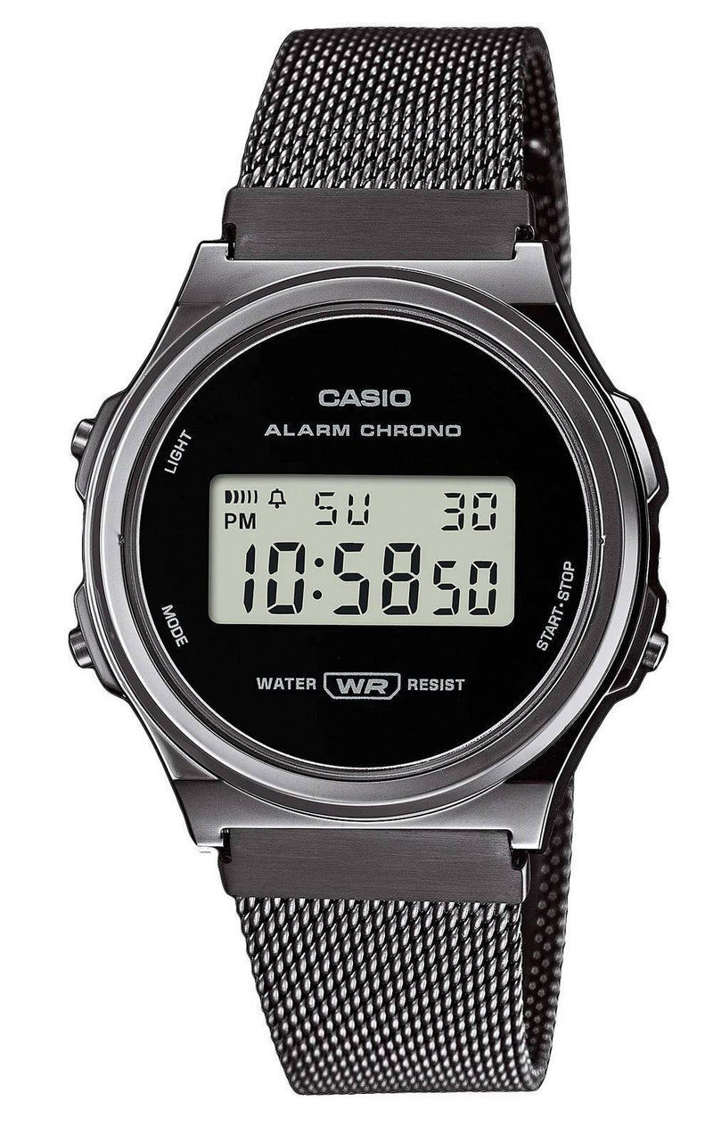 Casio Vintage Digital Stainless Steel Mesh Black Dial Quartz A171WEMB-1A A171WEMB-1 Women's Watch