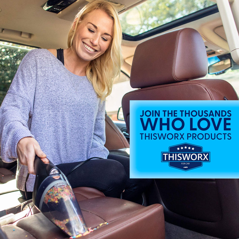 ThisWorx 12V Car Vacuum Cleaner (3 Attachments, 16 Ft Cord & Bag) - Portable, High Power Handheld Cleaner for Automotive Interior Detailing - Black