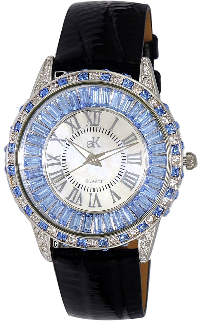 Adee Kaye Marquee Collection Crystal Accents White Mother Of Pearl Dial Quartz AK2525-LBU Women's Watch