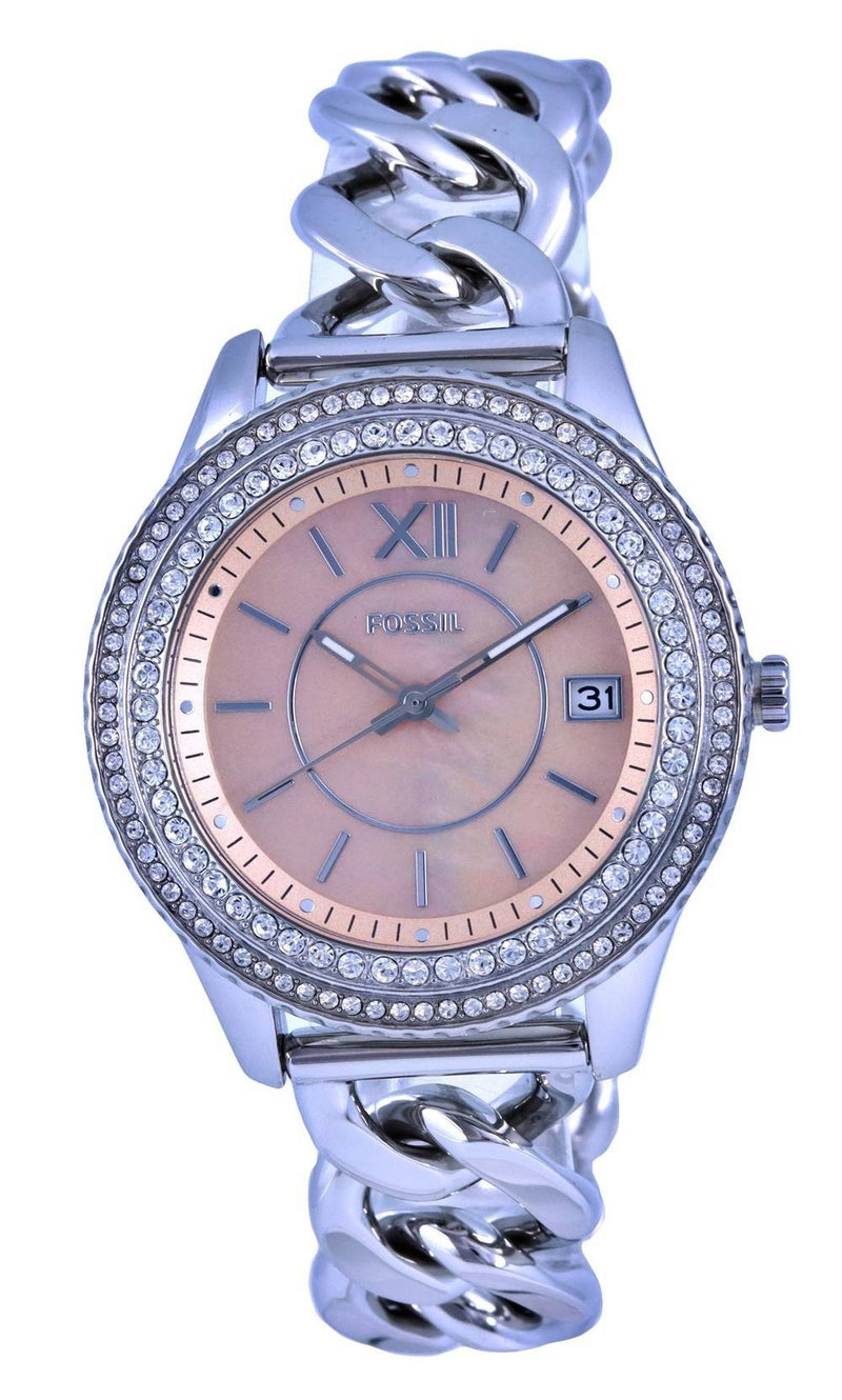 Fossil Stella Crystal Accents Rose Gold Mother Of Pearl Dial Quartz ES5134 Women's Watch