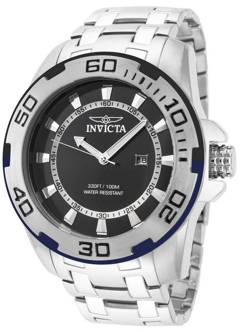 Invicta Pro Diver Stainless Steel Black Dial Quartz 39118 100M Men's Watch