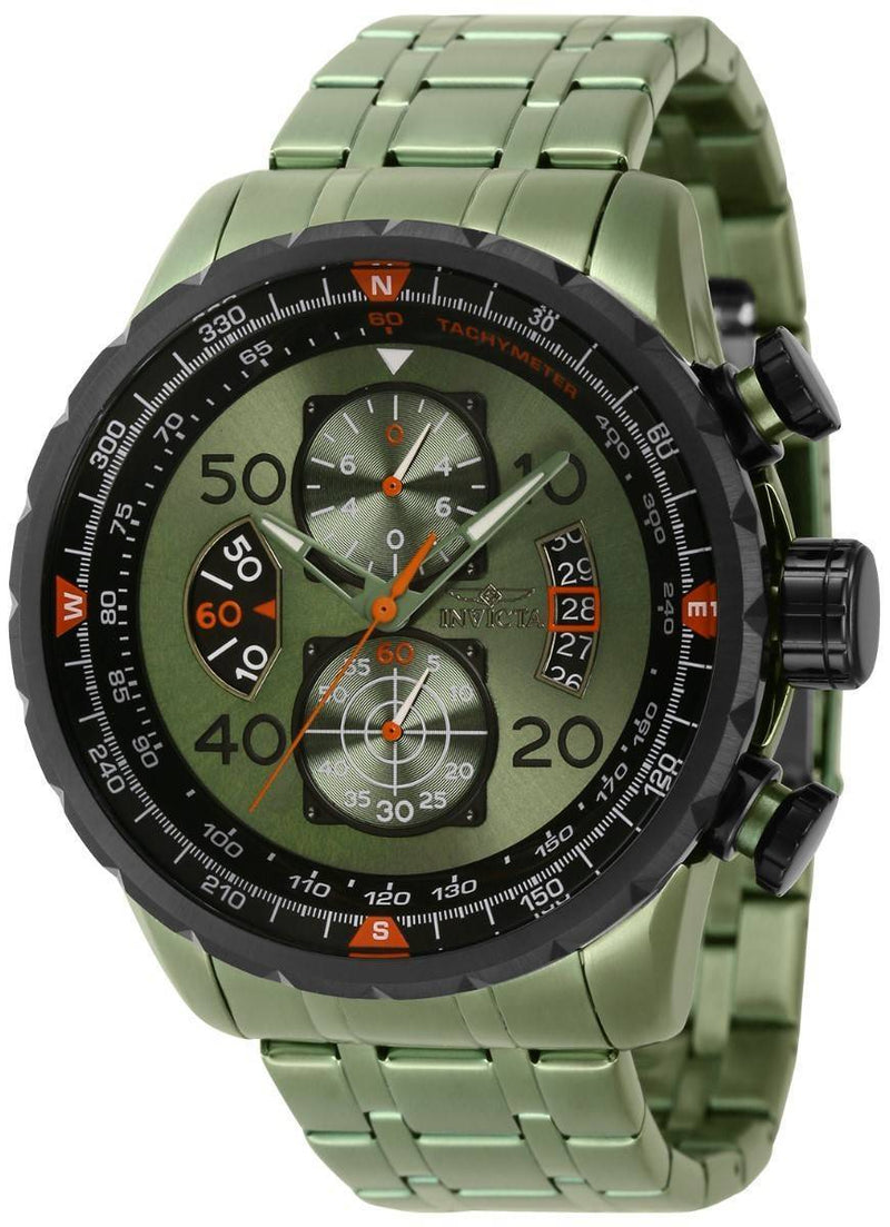 Invicta Aviator Chronograph Stainless Steel Green Dial Quartz 40703 100M Men's Watch