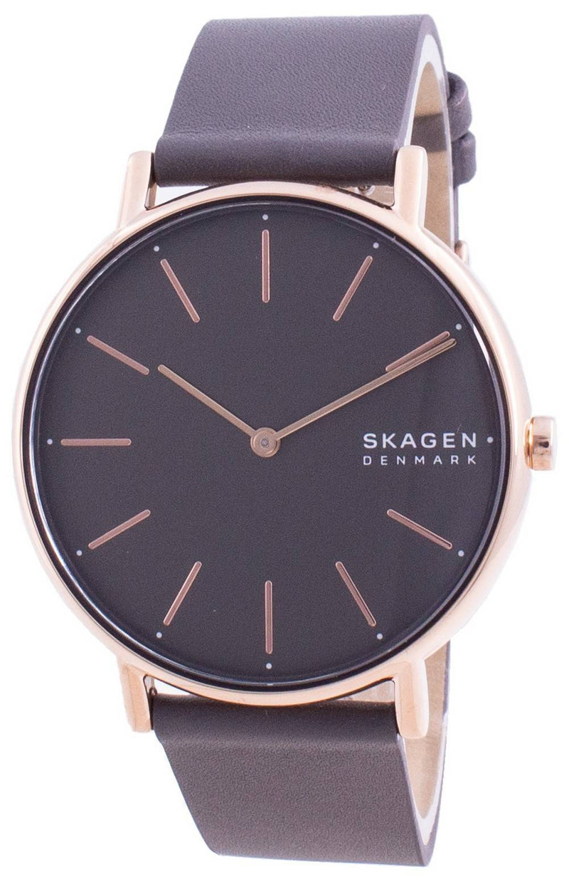 Skagen Signatur Grey Dial Charcoal Leather Strap Quartz SKW2794 Women's Watch